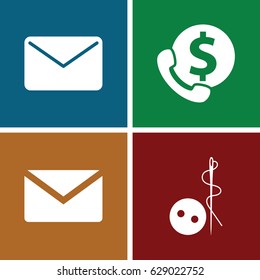 Buttons icons set. set of 4 buttons filled icons such as needle button, mail