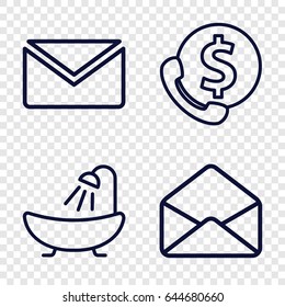 Buttons icons set. set of 4 buttons outline icons such as shower, envelope, mail