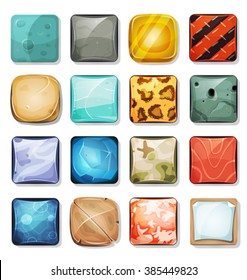 Buttons And Icons Set For Mobile App And Game Ui/
Set of icons and buttons, in wood, gold, salmon, furs, rock, stone, sand, ice and military camo and other textures, for mobile app and game ui