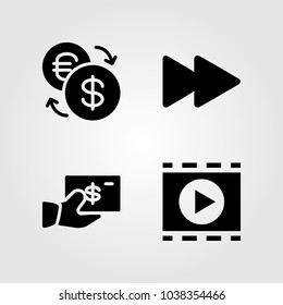 Buttons icons set. Vector illustration movie player, dollar, fast forward and exchange