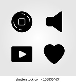 Buttons icons set. Vector illustration stop button, speaker, valentines day and mute