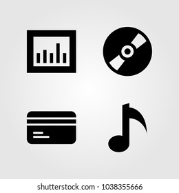 Buttons icons set. Vector illustration credit card, analytics, compact disc and musical note