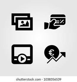 Buttons icons set. Vector illustration euro, movie player, credit card and picture