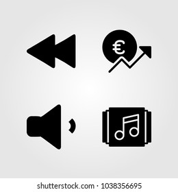 Buttons icons set. Vector illustration volume, rewind, playlist and euro
