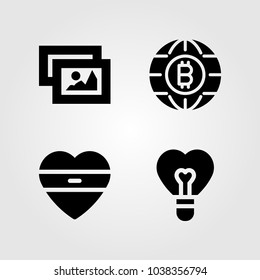 Buttons icons set. Vector illustration heart, coin, picture and valentines day