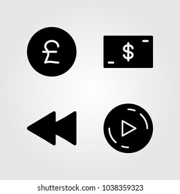 Buttons icons set. Vector illustration button, pound sterling, play button and money