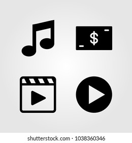 Buttons icons set. Vector illustration movie player, musical note, dollar and money