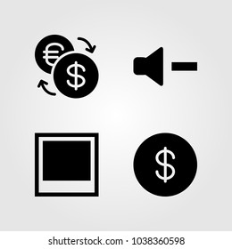 Buttons icons set. Vector illustration volume, coin, photo and dollar coin