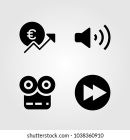 Buttons icons set. Vector illustration movie player, fast forward, euro and volume