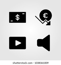 Buttons icons set. Vector illustration dollar, video player, mute and money