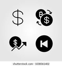 Buttons icons set. Vector illustration back, coin, exchange and dollar