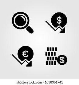 Buttons icons set. Vector illustration dollar, euro, coin and loupe