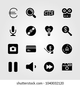 Buttons icons set. Vector illustration mic, valentines day, microphone and heart