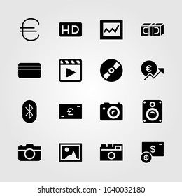 Buttons icons set. Vector illustration hd, button, photo camera and pound sterling