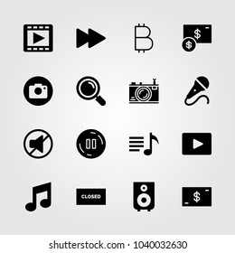 Buttons icons set. Vector illustration playlist, money, movie player and coin