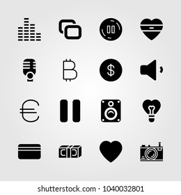 Buttons icons set. Vector illustration valentines day, coin, speaker and dollar coin