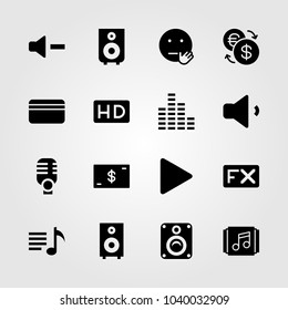 Buttons icons set. Vector illustration playlist, sound bars, speaker and microphone