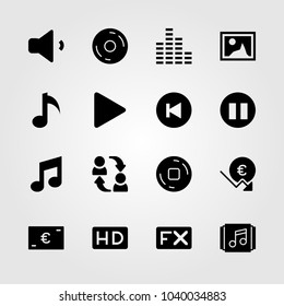 Buttons icons set. Vector illustration volume, stop button, record and euro