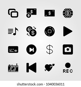Buttons icons set. Vector illustration stop button, play button, playlist and rec