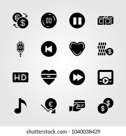 Buttons icons set. Vector illustration money, fast forward, exchange and movie player
