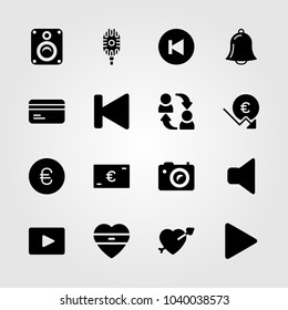 Buttons icons set. Vector illustration speaker, credit card, euro and mute