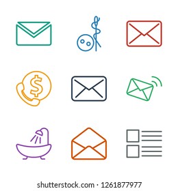 buttons icons. Trendy 9 buttons icons. Contain icons such as menu, envelope, shower, mail, bank support, needle button. buttons icon for web and mobile.