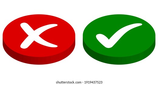 Salida de entrada de botones, rechazada, aprobada, marca cruzada vectorial y marca de verificación, botones de inicio verde y parada roja