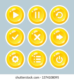 Buttons for the interface of mobile applications and games with icons to play, replay, options, exit.