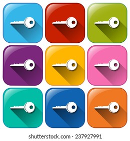 Buttons with keys on a white background