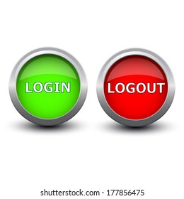 buttons login and logout on white bakground