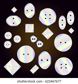 Buttons made of mother-of-pearl on dark background, vector illustration