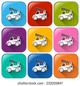 Buttons with mounting vehicles on a white background 