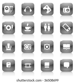 Buttons for music and leisure. Icons for websites and interface elements. Vector illustration.