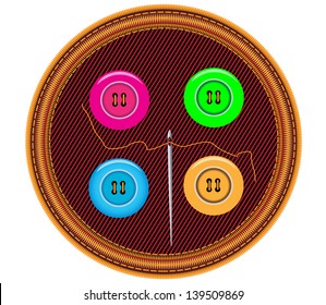 Buttons with a needle and embroidered canvas.Vector