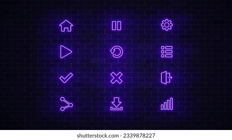 Buttons neon icon. Sign neon set for app. Vector illustration