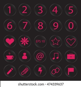Buttons numbers and icons neon color pink