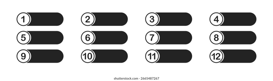 Schaltflächen mit Zahlen. Runde Aufzählungspunkte. Vorlage für Anwendung, Website-Design oder Spiel.