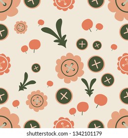 Buttons on cream Background. Seamlessly Repeating Vector Design for Decorations, Invitations and Wrapping paper.