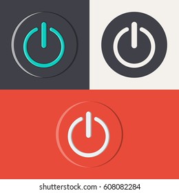 Buttons on. Icons of power buttons in different styles.