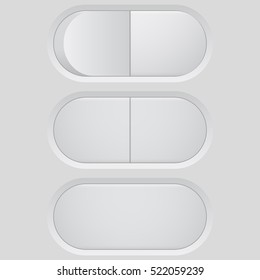 Buttons. On and off. Normal and pushed position. Vector illustration.
