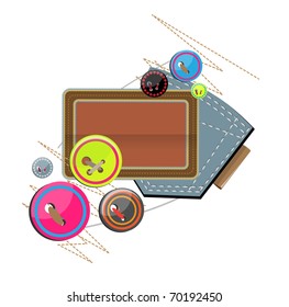 Buttons, patch and jeans pocket isolated on white