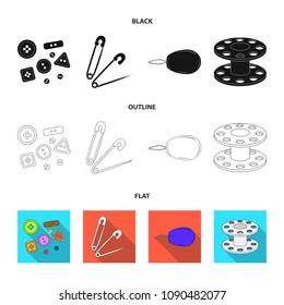 Buttons, pins, coil and thread.Sewing or tailoring tools set collection icons in black,flat,outline style vector symbol stock illustration web.