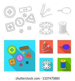Buttons, pins, coil and thread.Sewing or tailoring tools set collection icons in outline,flat style vector symbol stock illustration web.