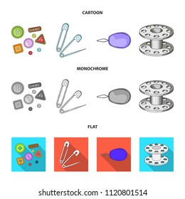 Buttons, pins, coil and thread.Sewing or tailoring tools set collection icons in cartoon,flat,monochrome style vector symbol stock illustration web.