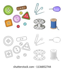Buttons, pins, coil and thread.Sewing or tailoring tools set collection icons in cartoon,outline style vector symbol stock illustration web.