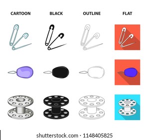 Buttons, pins, coil and thread.Sewing or tailoring tools set collection icons in cartoon,black,outline,flat style vector symbol stock illustration web.