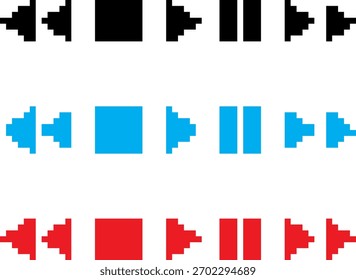botões ícone de pixel de 8 bits do player. Ilustração vetorial em um fundo branco.
