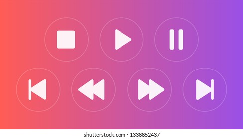 Buttons for player play, stop, pause, fast forward ant other icons. Vector illustration