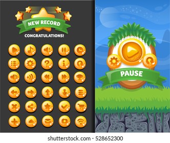 buttons, popup and background for casual mobile games