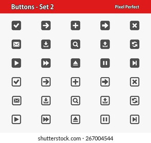 Buttons. Professional, pixel perfect icons optimized for both large and small resolutions. EPS 8 format.